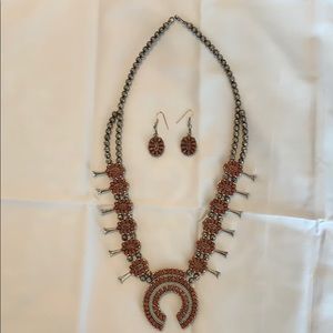 Turquoise and Coral Reversible Necklace & Earrings